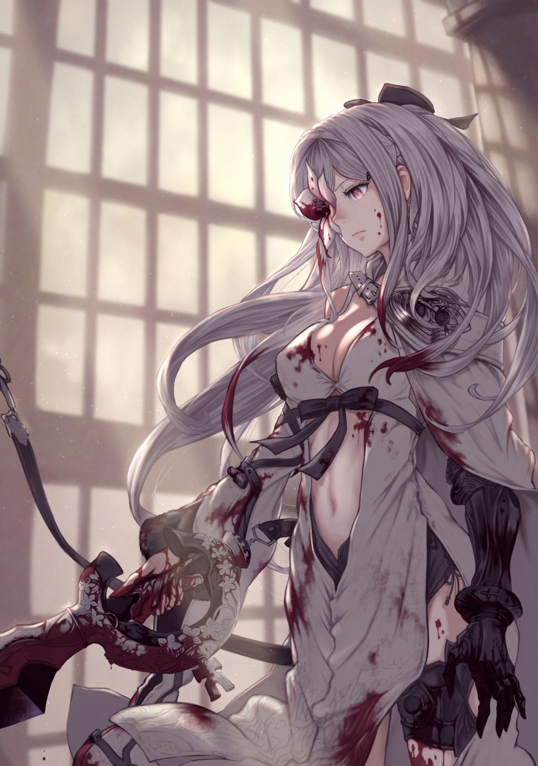 blood, cleavage, drakengard, sword, yasu_(segawahiroyasu), zero_(drakengard)