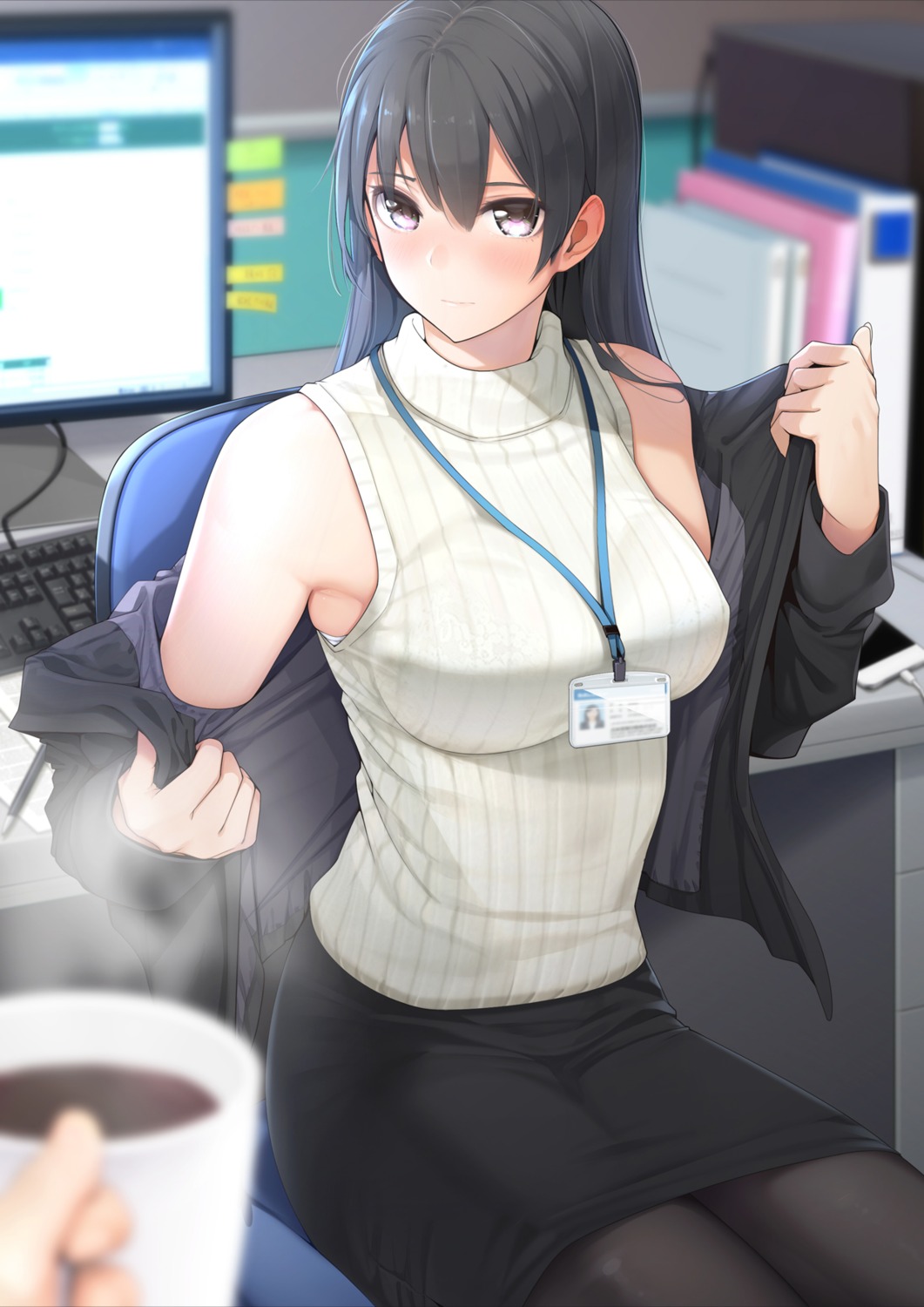 business_suit, giba_(out-low), pantyhose, sweater, undressing