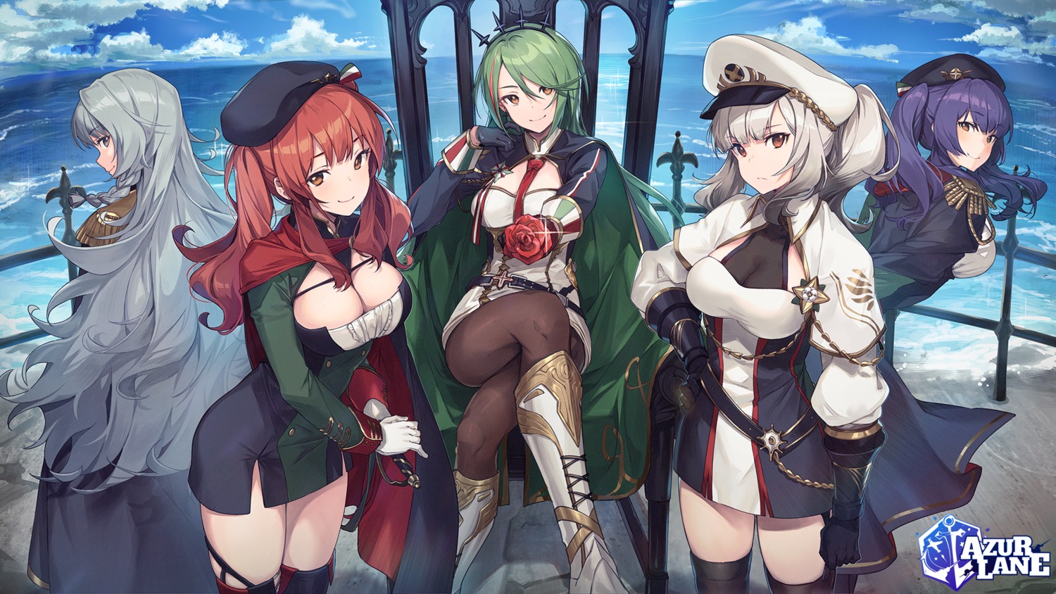 azur_lane, cleavage, giulio_cesare_(azur_lane), heels, littorio_(azur_lane), nagu, pantyhose, pola_(azur_lane), see_through, sword, thighhighs, uniform, vittorio_veneto_(azur_lane), wallpaper, zara_(azur_lane)