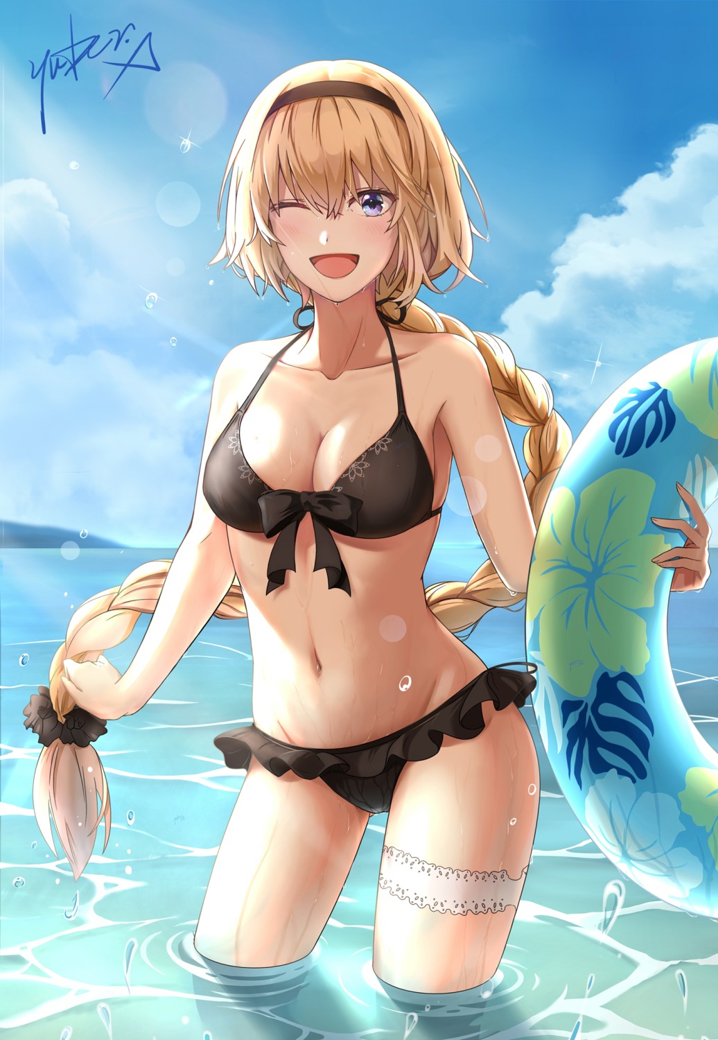 bikini, cleavage, fate/grand_order, garter, jeanne_d'arc, jeanne_d'arc_(fate), swimsuits, wet, yuber.x