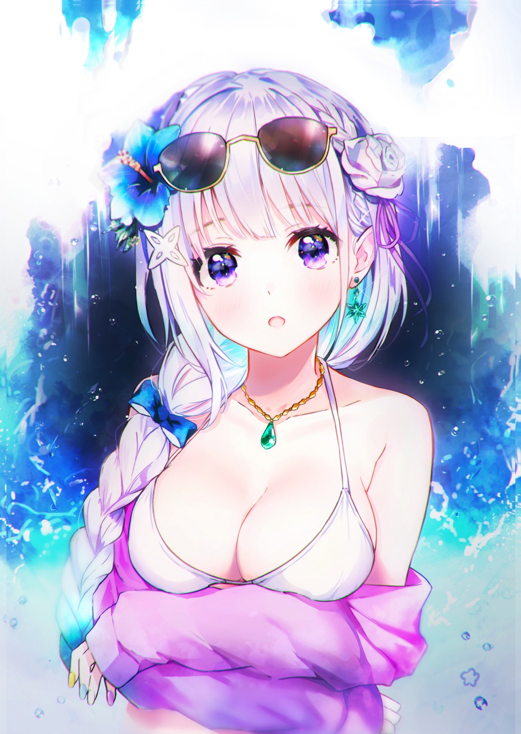 bikini_top, breast_hold, dana_(hapong07), megane, open_shirt, swimsuits