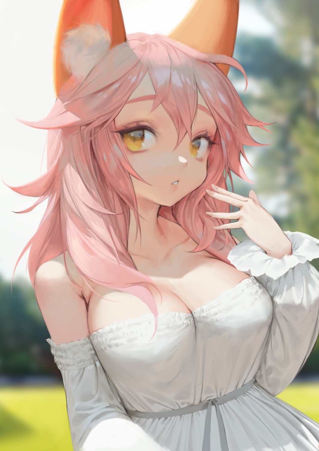 animal_ears, charles_(106858), cleavage, dress, fate/extra, fate/grand_order, fate/stay_night, summer_dress