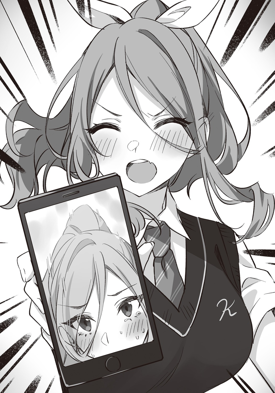 kageishi_midori, kageishi_sumire, monochrome, seifuku, sweater, tomari, tomodachi_no_imouto_ga_ore_nidake_uzai