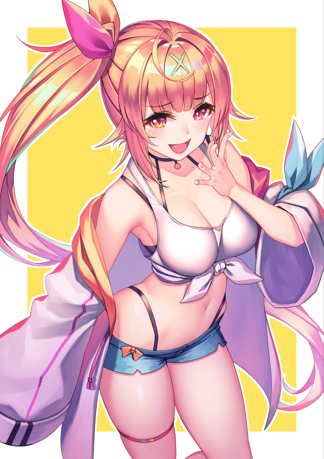 cleavage, garter, heterochromia, hoshikawa_sara, hrtyuk, nijisanji