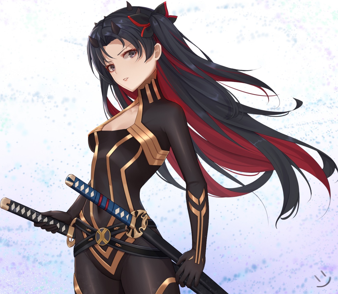 bodysuit, cleavage, fate/grand_order, horns, ishtar_(fate), space_ishtar_(fate), sword, wei_xiao