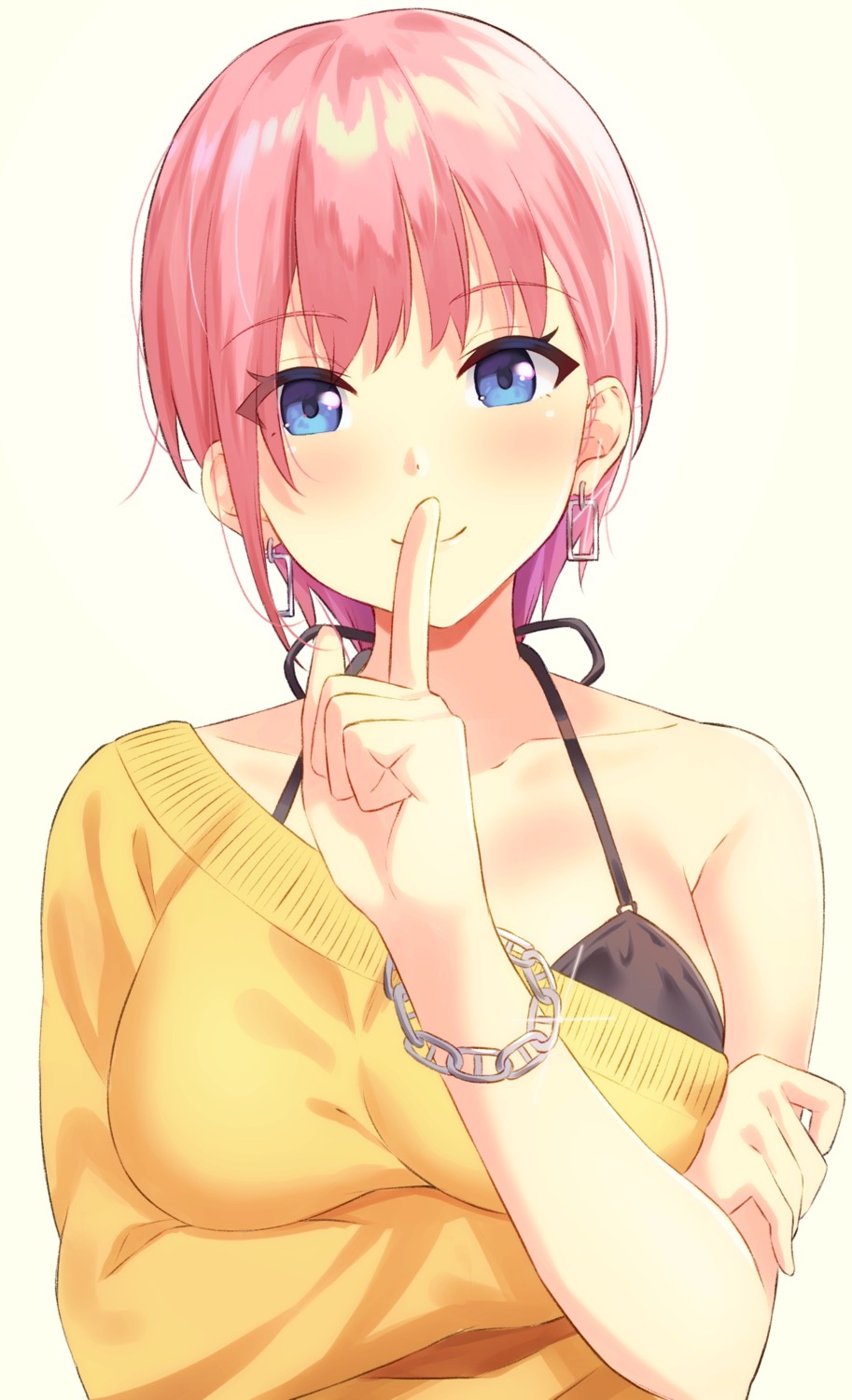 5-toubun_no_hanayome, bikini_top, breast_hold, hofumaso, nakano_ichika, sweater, swimsuits