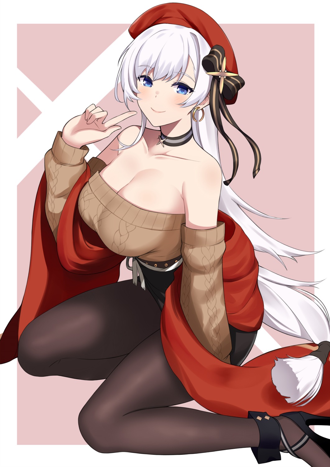 azur_lane, belfast_(azur_lane), cleavage, heels, no_bra, pantyhose, sukebewe, sweater