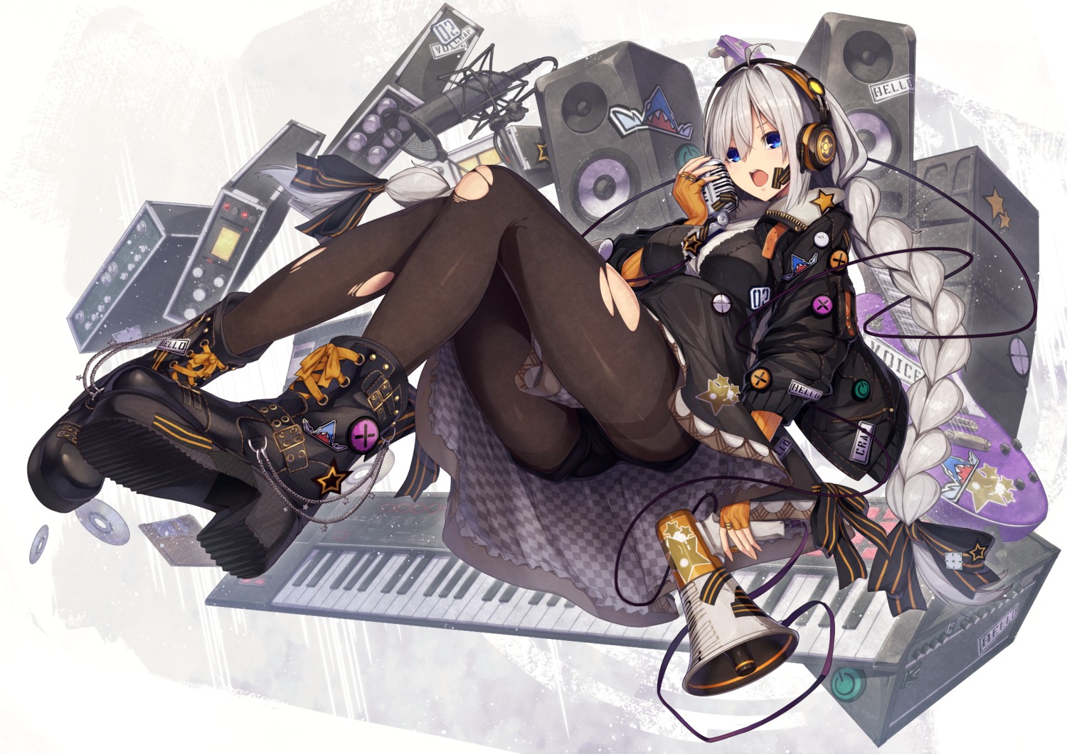 headphones, heels, hetaren_(ramark), kizuna_akari, pantyhose, skirt_lift, torn_clothes, voiceroid