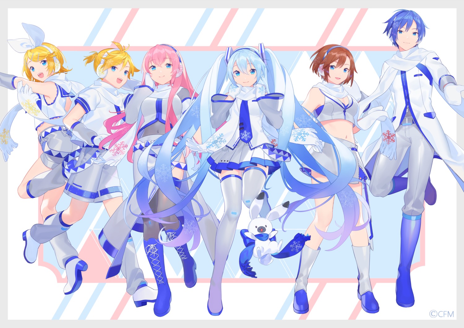 cleavage, hatsune_miku, heels, heiwa_(murasiho), kagamine_len, kagamine_rin, kaito, megurine_luka