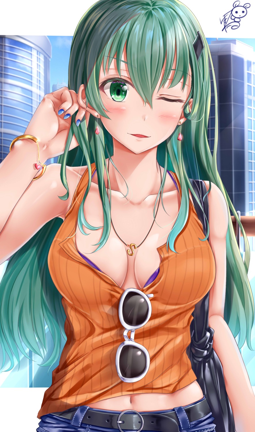 ayakase_hotaru, bra, kantai_collection, megane, open_shirt, suzuya_(kancolle)