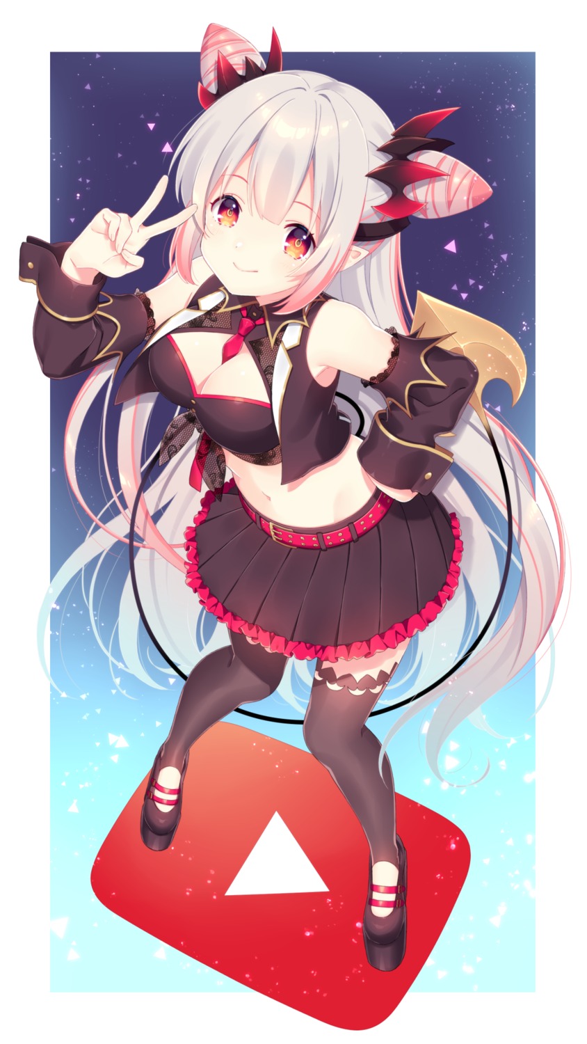 cleavage, honey_strap, nagino_shizuku, nanashi_inc., pointy_ears, suou_patra, tail, thighhighs