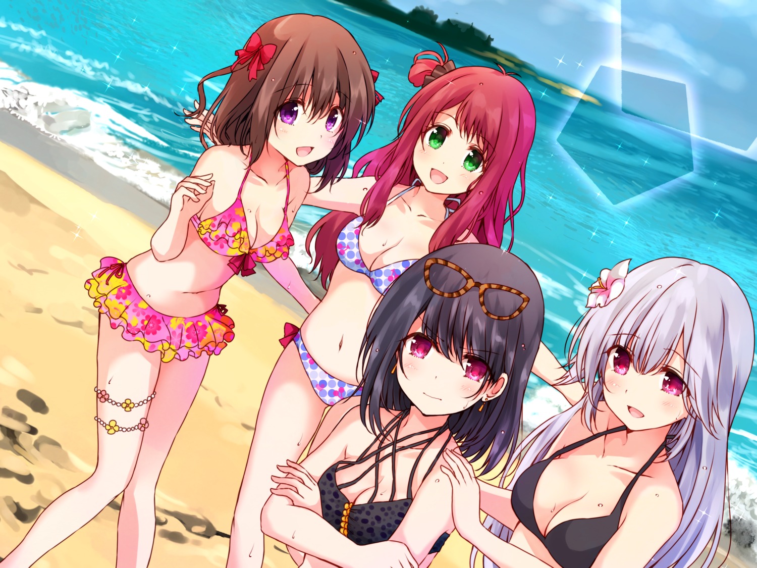 bikini, breast_hold, cleavage, fujisaki_kyouya, megane, swimsuits