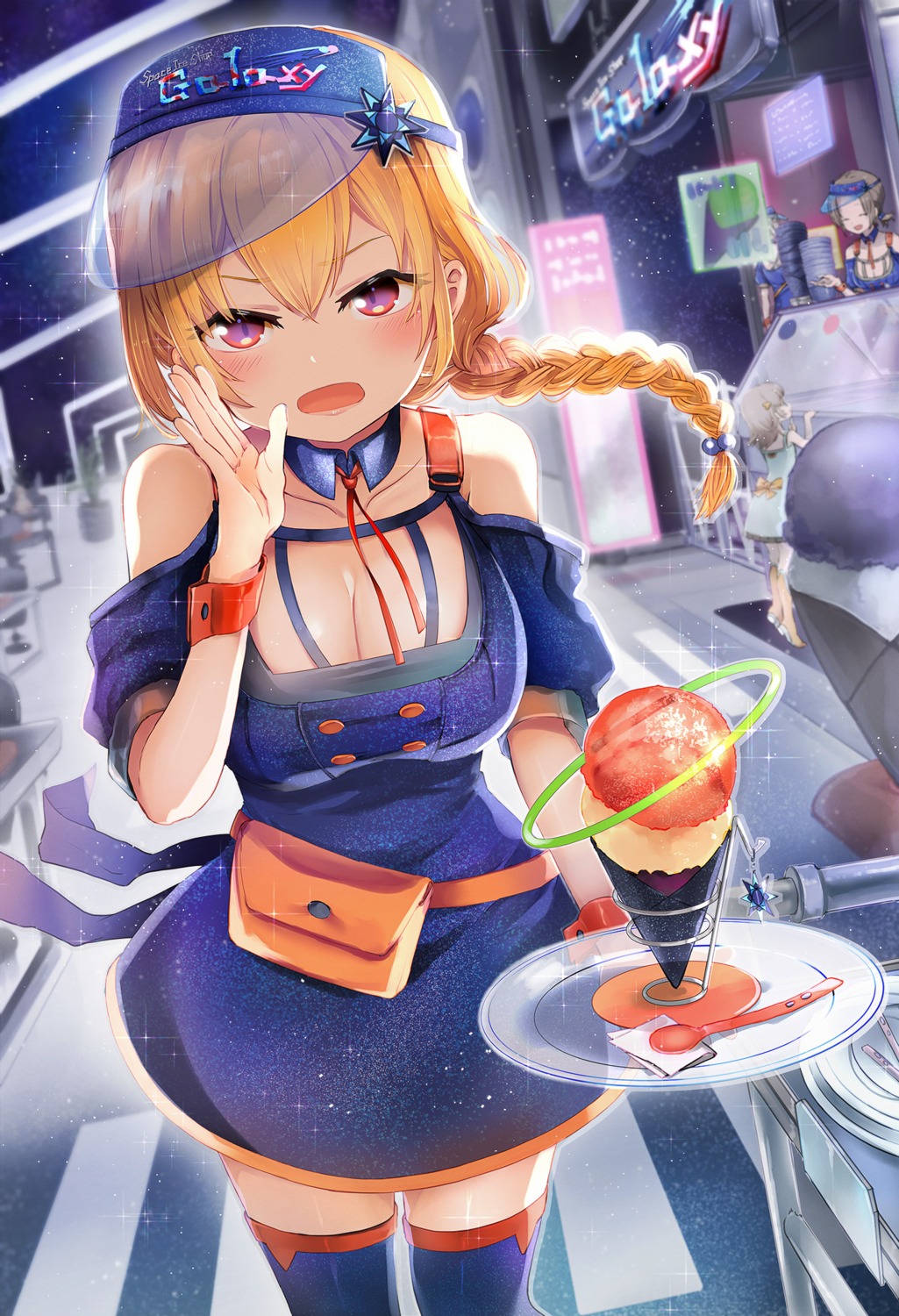 cleavage, dress, ggnbsky, thighhighs, waitress