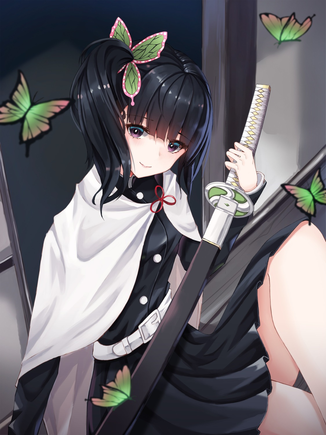 cup6542, kimetsu_no_yaiba, skirt_lift, sword, tsuyuri_kanao, uniform