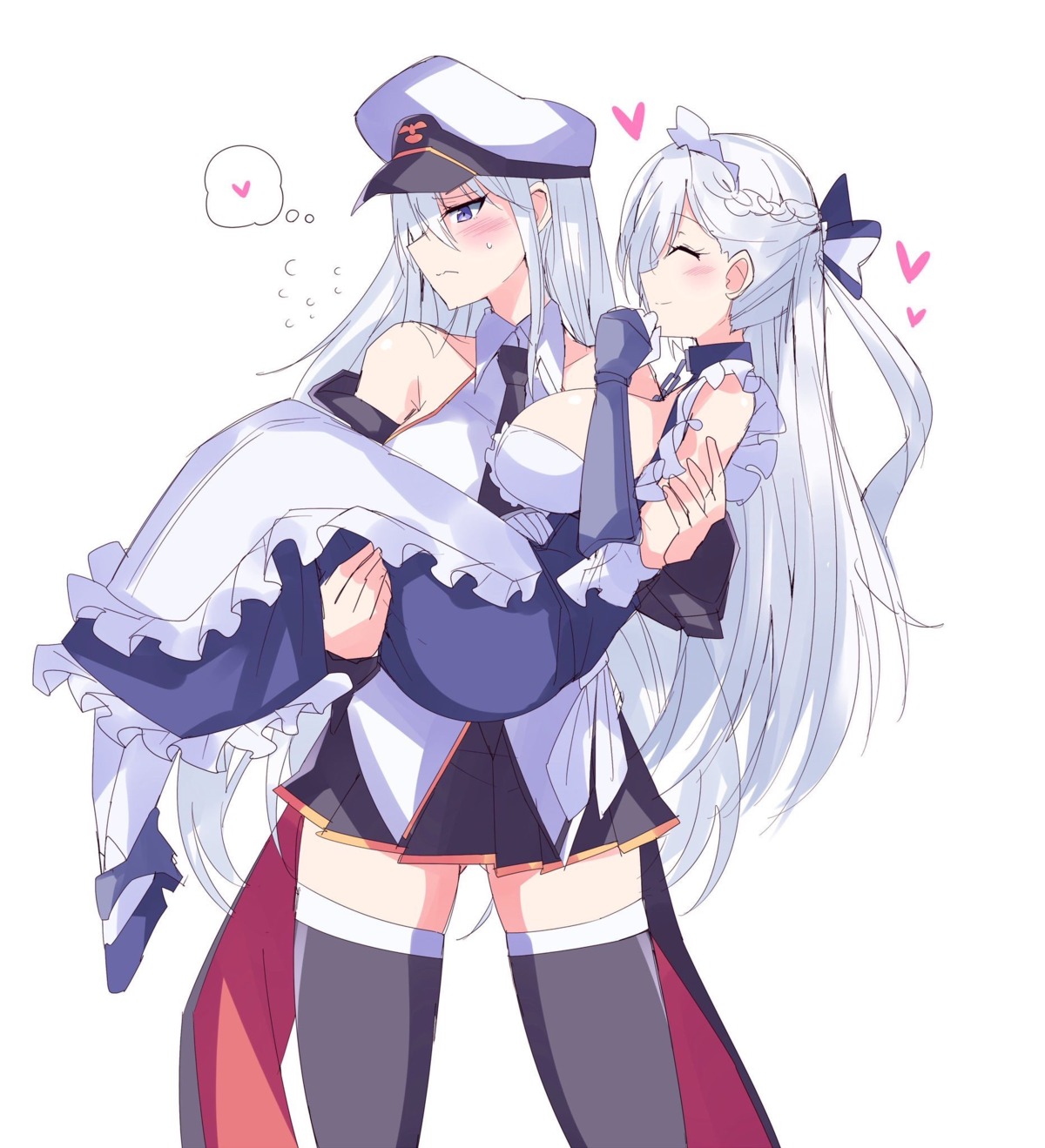 azur_lane, belfast_(azur_lane), enterprise_(azur_lane), heels, himiya_ramune, maid, thighhighs, uniform, yuri