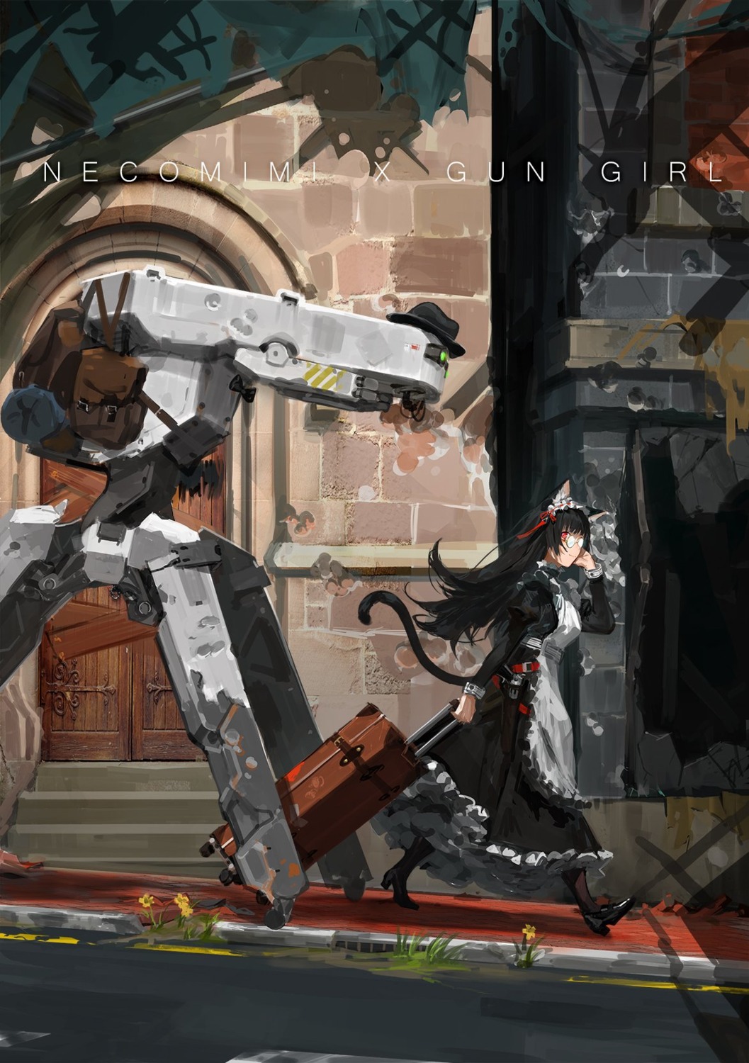 animal_ears, heels, kare_huang, maid, mecha, megane, nekomimi, tail