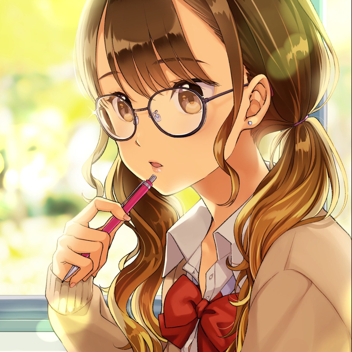 matsuzaki_miyuki, megane, seifuku, sweater