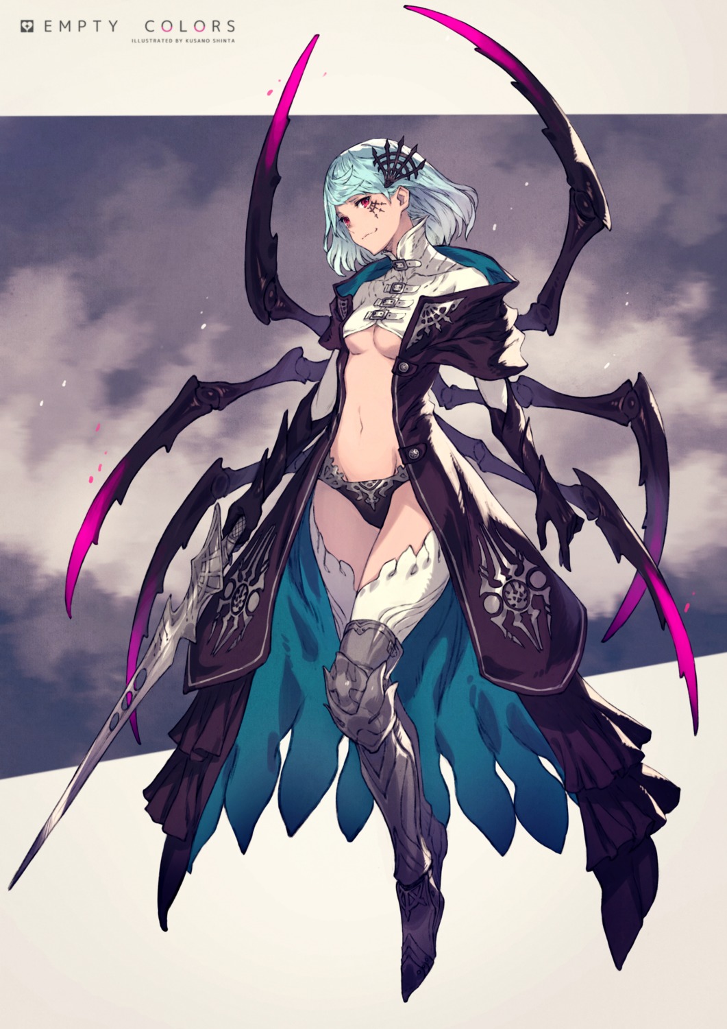armor, kusano_shinta, no_bra, pantsu, sword, thighhighs, underboob, wings