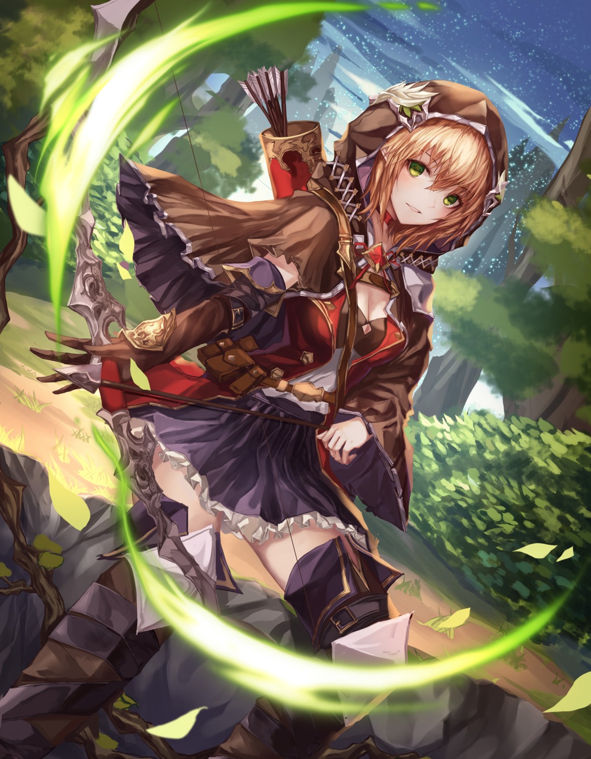 cleavage, garter, luc_(kor), thighhighs, weapon