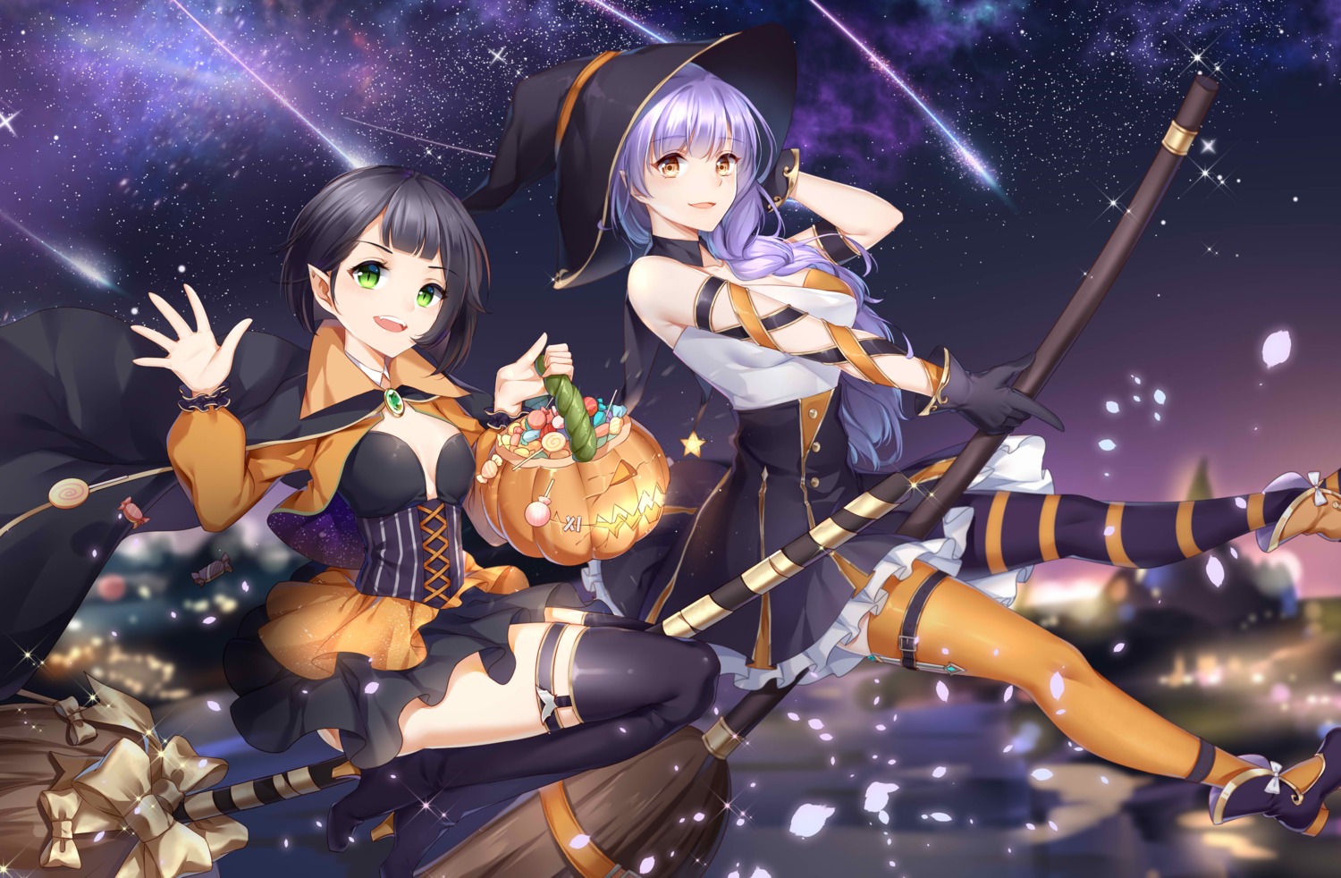 cleavage, garter, halloween, heels, no_bra, pointy_ears, stockings, thighhighs