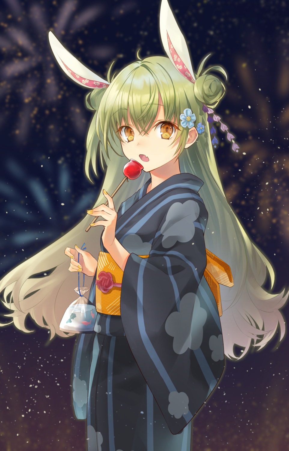 animal_ears, bunny_ears, tamu_(tamurarucaffe1226), yukata