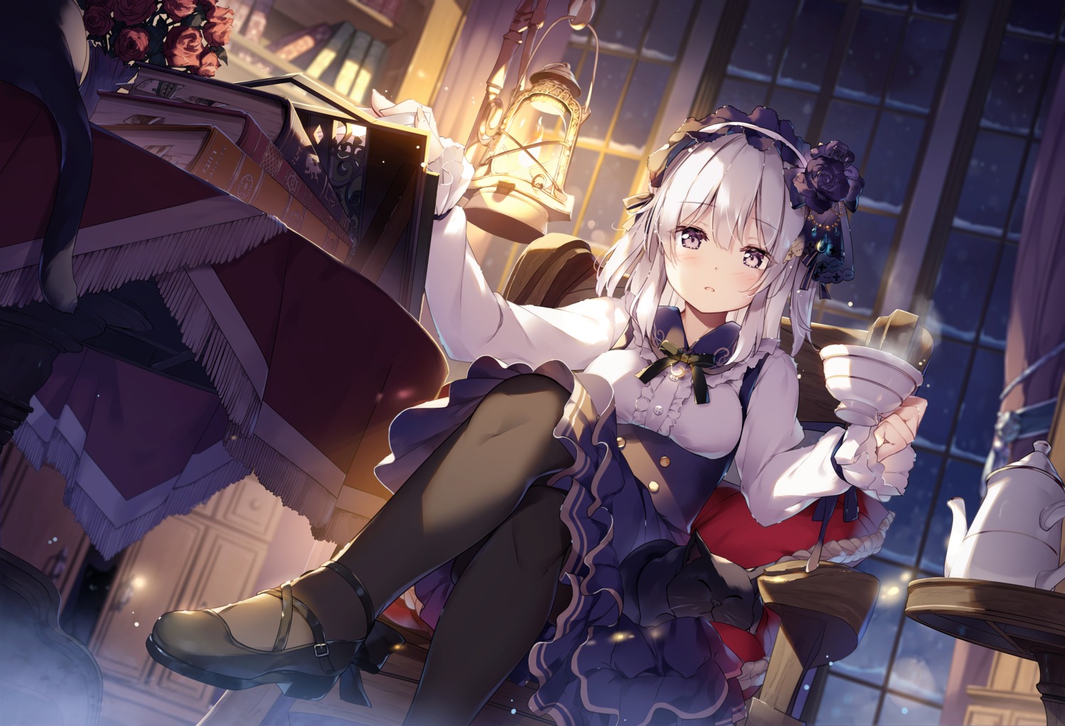 dress, emori_miku_project, ezuki_luna, gothic_lolita, heels, lolita_fashion, miyase_mahiro, pantyhose, skirt_lift