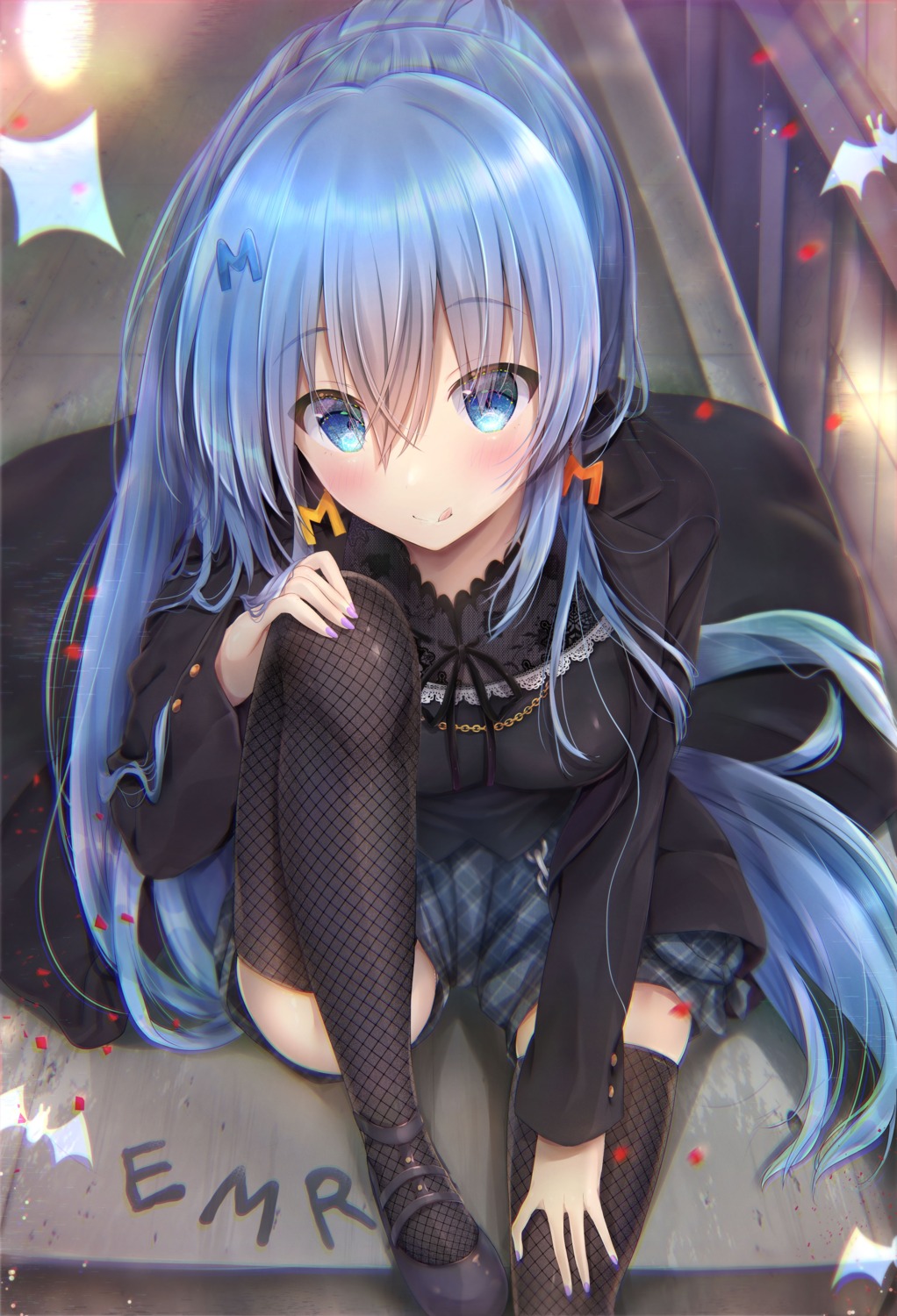 emori_miku, emori_miku_project, fishnets, maruma_(maruma_gic), thighhighs