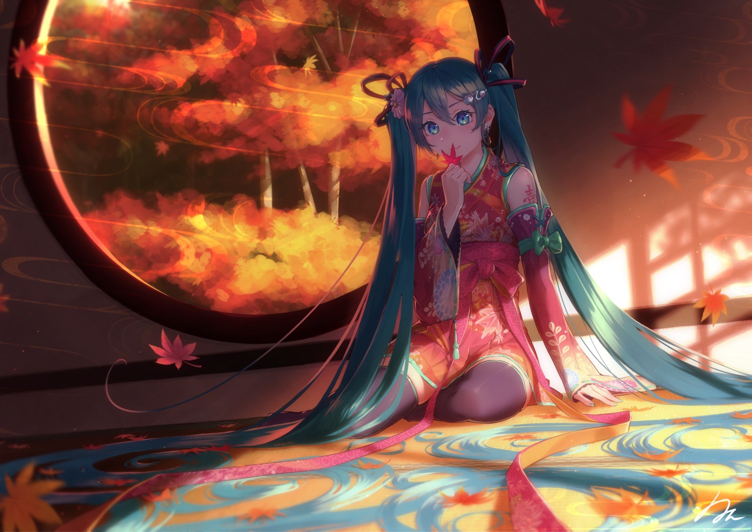 asian_clothes, hatsune_miku, kyoto_nippon_festival, nule3309, tattoo, thighhighs, vocaloid