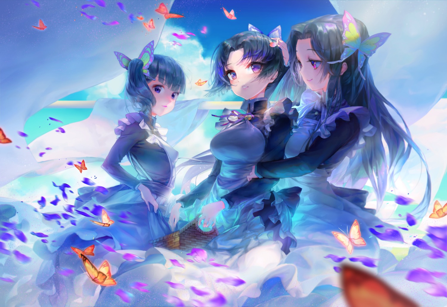 kimetsu_no_yaiba, kochou_kanae, kochou_shinobu, maid, peace_dove, tsuyuri_kanao