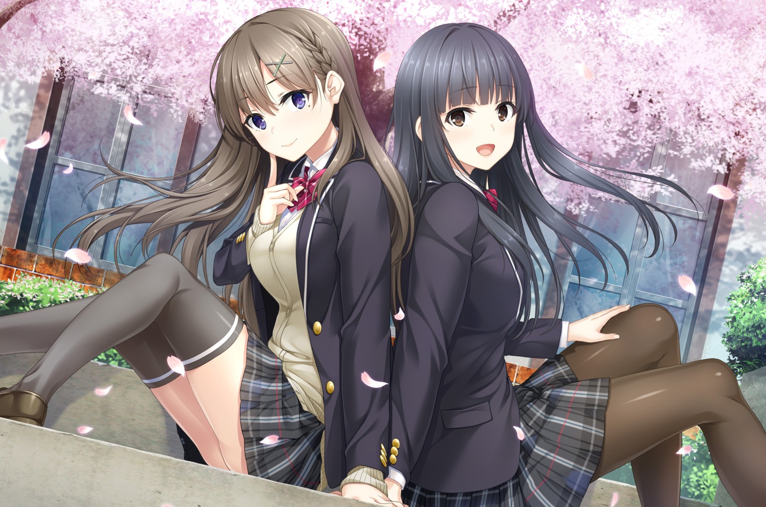 full_kiss_s, giga, kawagiri_hana, pantyhose, seifuku, shinjou_yuu, skirt_lift, sweater, thighhighs, unasaka