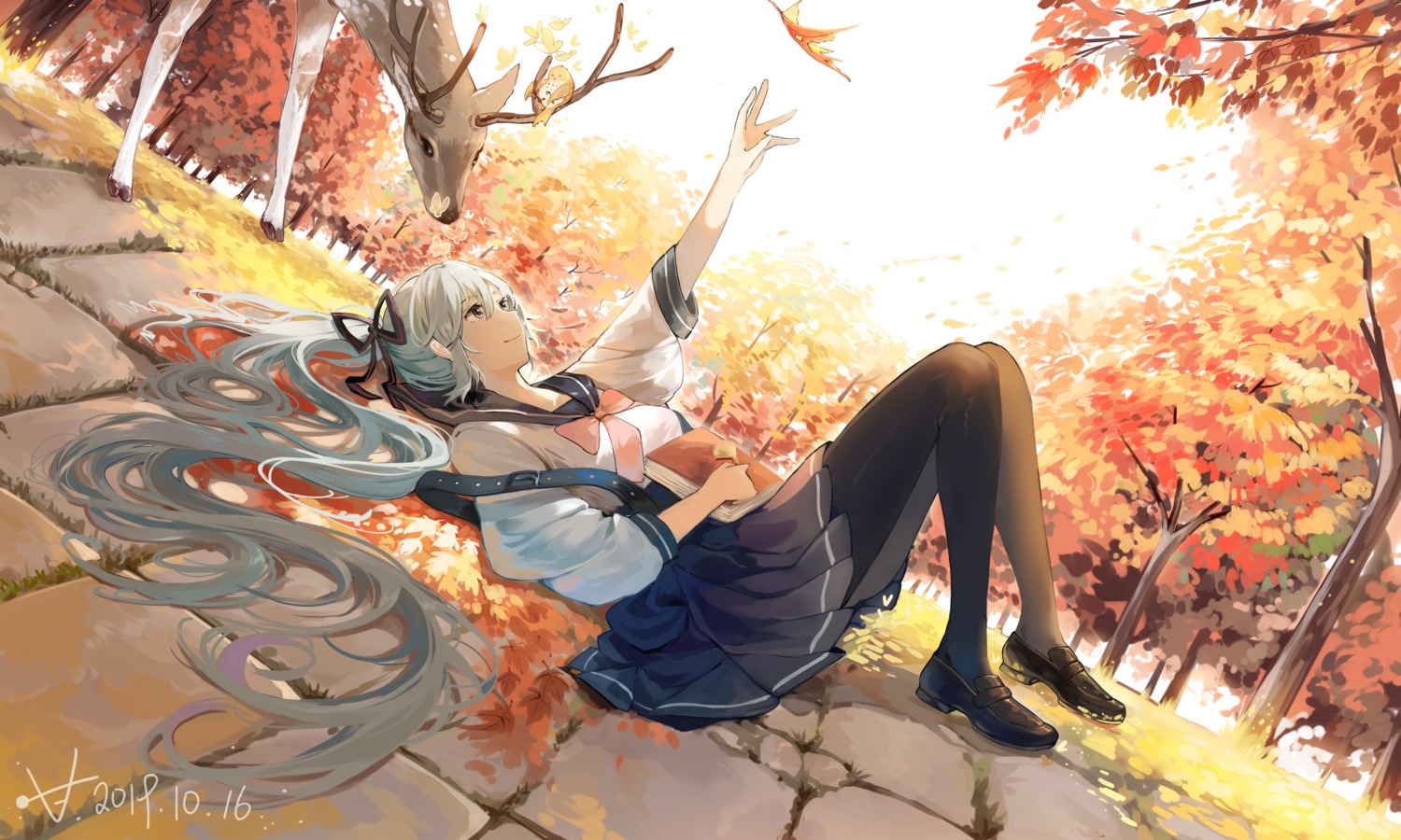 hatsune_miku, pantyhose, seifuku, skirt_lift, stuko, vocaloid