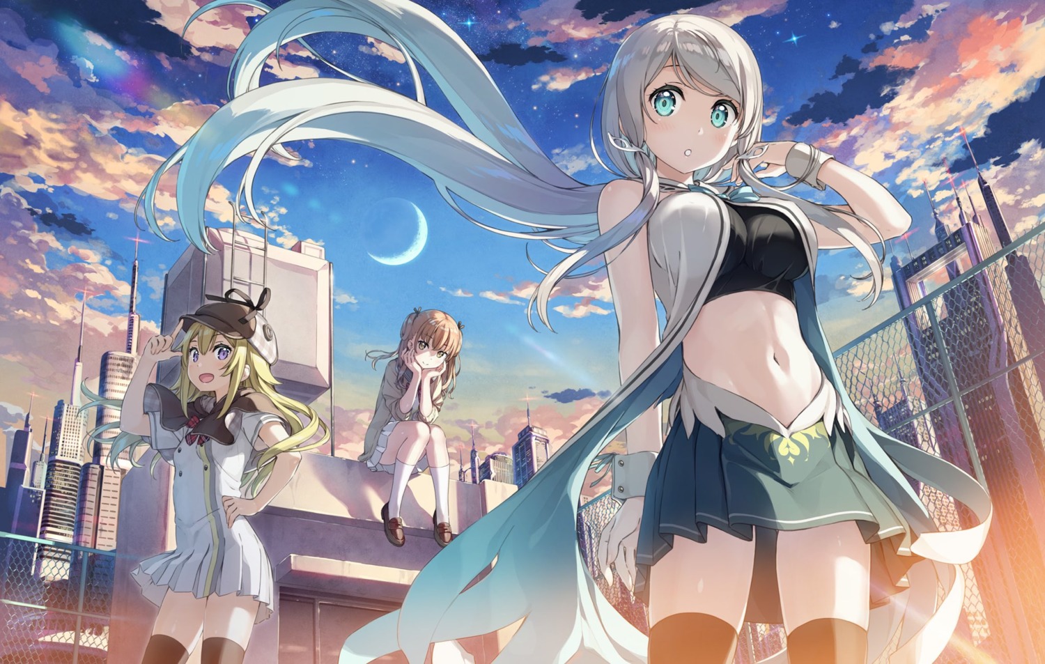 5_nenme_no_houkago, asakura_kirika, cube, kamisama_no_youna_kimi_e, kantoku, rana_liddell-hart, seifuku, skirt_lift, sweater, thighhighs, tsukuyomi_(kamisama_no_youna_kimi_e)