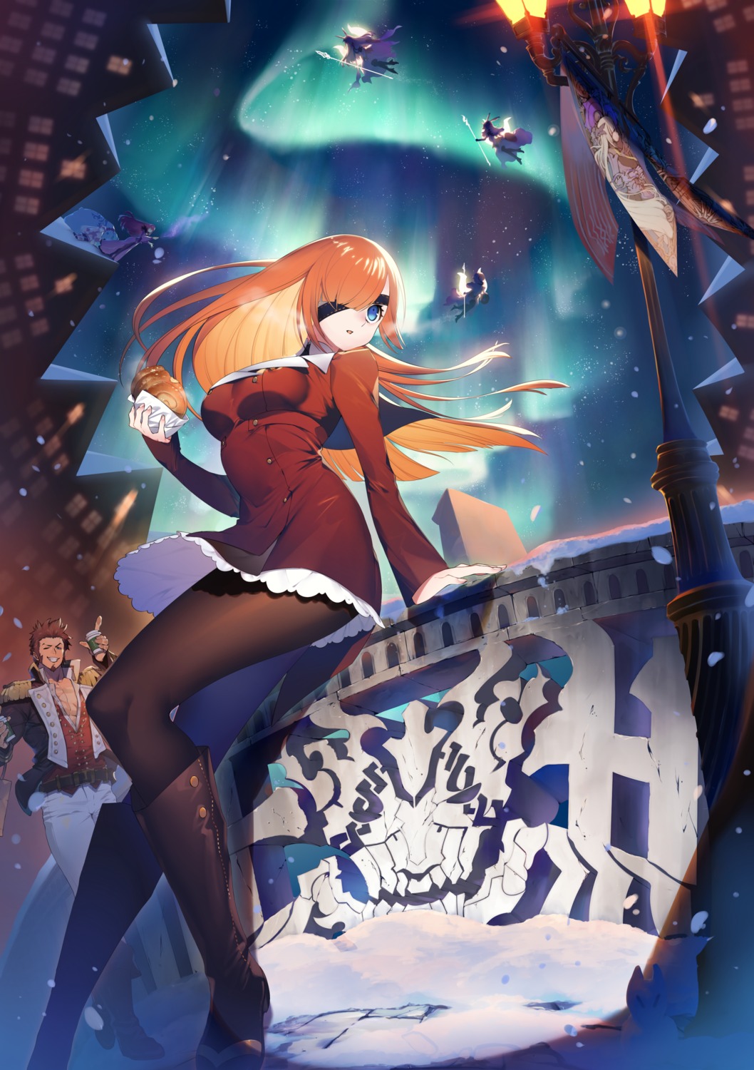 arrow_(tamawo222), eyepatch, fate/grand_order, napoleon_bonaparte_(fate/grand_order), ophelia_phamrsolone, pantyhose, skirt_lift, weapon