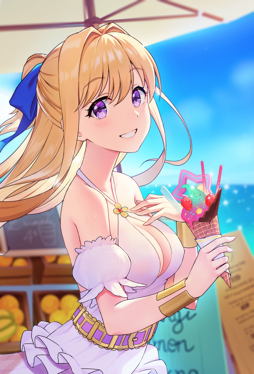 artist_revision, cleavage, dress, fukuro_ko_(greentea), kono_yuusha_ga_ore_tueee_kuse_ni_shinchou_sugiru, no_bra, ristarte_(shinchou_yuusha)