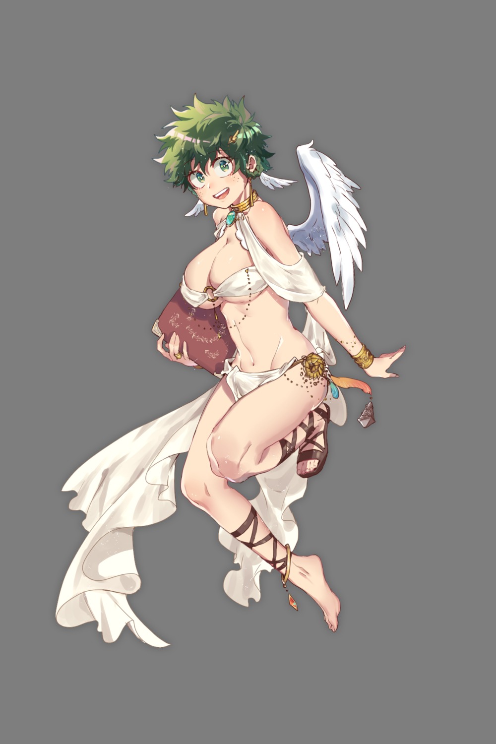 az_(artist), boku_no_hero_academia, cleavage, feet, genderswap, midoriya_izuku, transparent_png, underboob