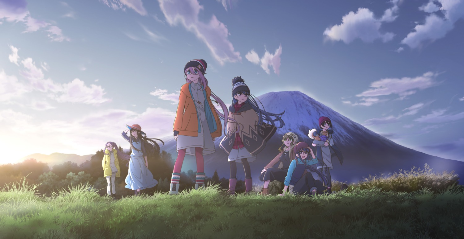 dress, inuyama_aoi, kagamihara_nadeshiko, kagamihara_sakura, landscape, megane, oogaki_chiaki, pantyhose, saitou_ena, shima_rin, sweater, tagme, toba_minami, yurucamp