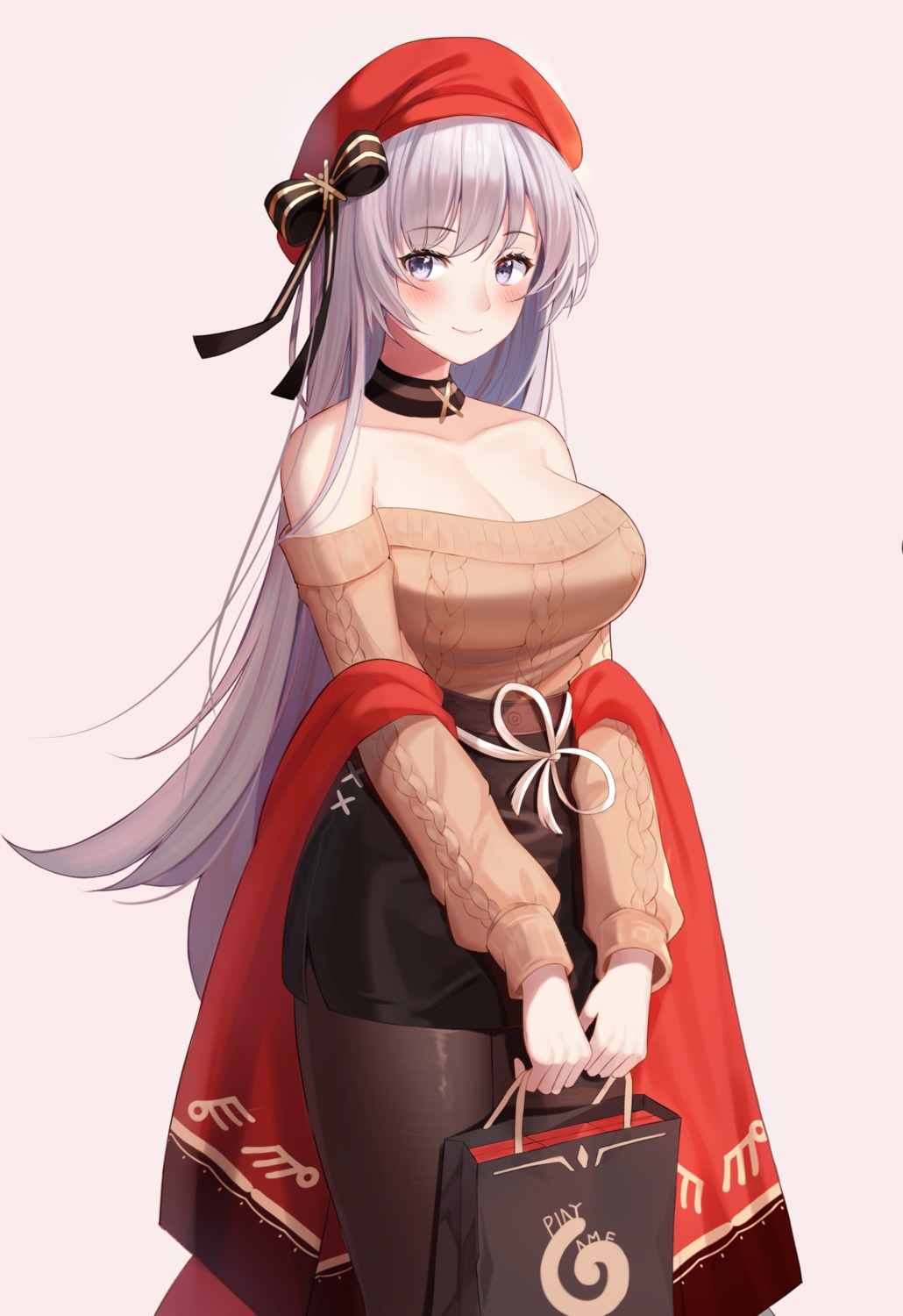 azur_lane, belfast_(azur_lane), cleavage, niji_(rudduf232), no_bra, pantyhose, sweater