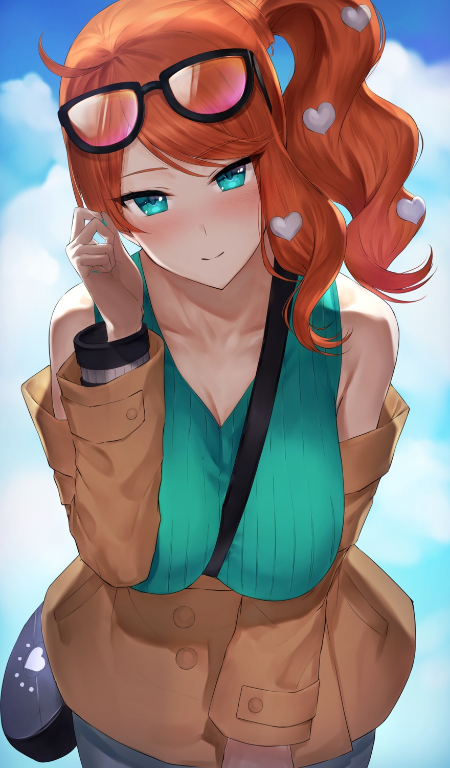 akitaka_akita, breast_hold, cleavage, megane, pokemon, pokemon_swsh, sonia_(pokemon)
