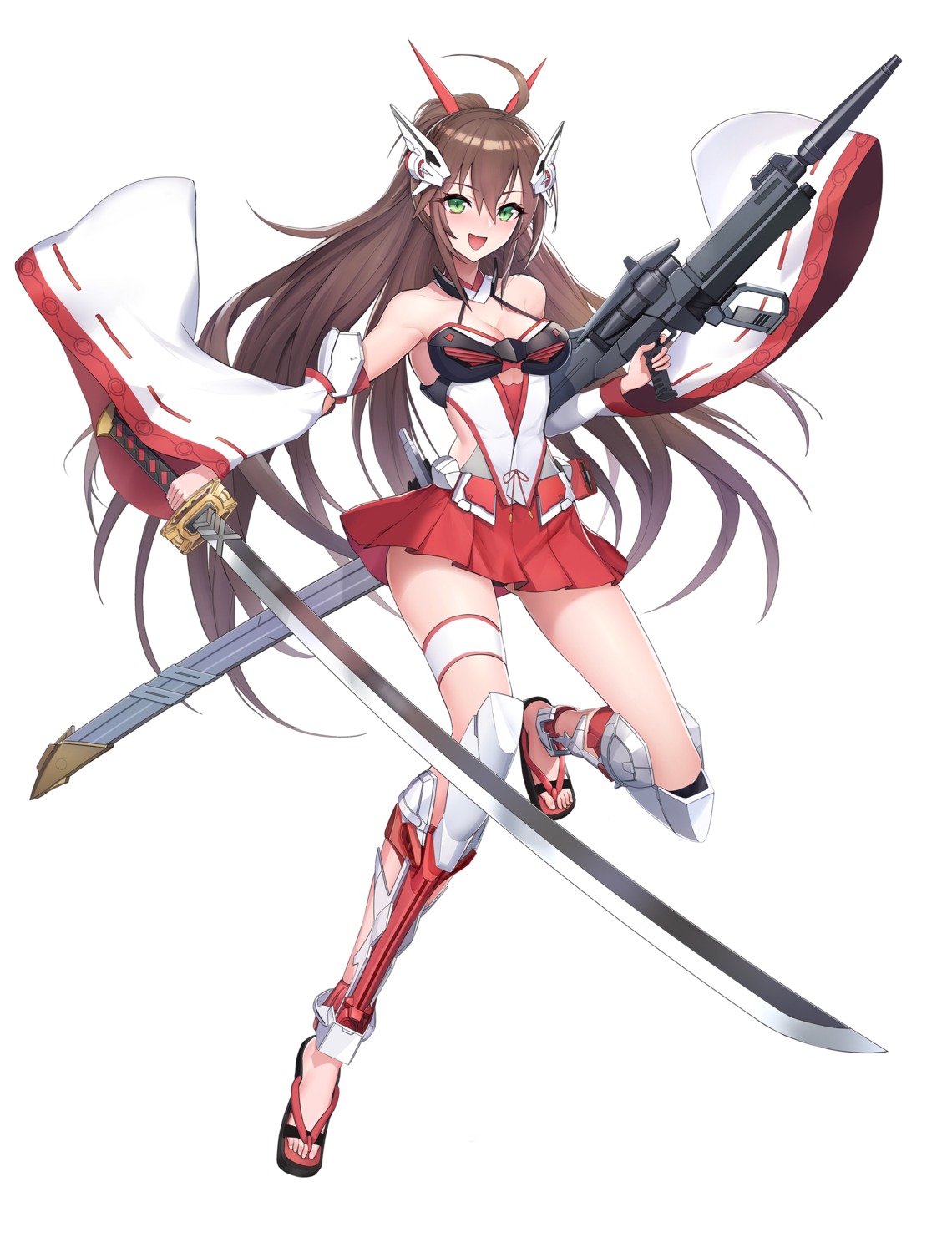 armor, cleavage, garter, gun, morichika_shuuto, pantsu, sword