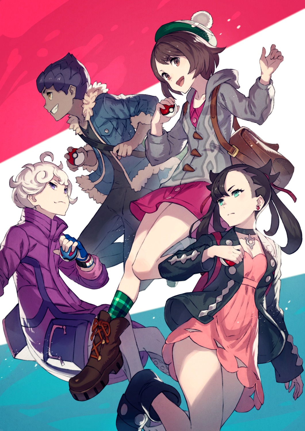 beet_(pokemon), cleavage, dress, heels, hop_(pokemon), kusano_shinta, mary_(pokemon), pokemon, pokemon_swsh, yuuri_(pokemon)
