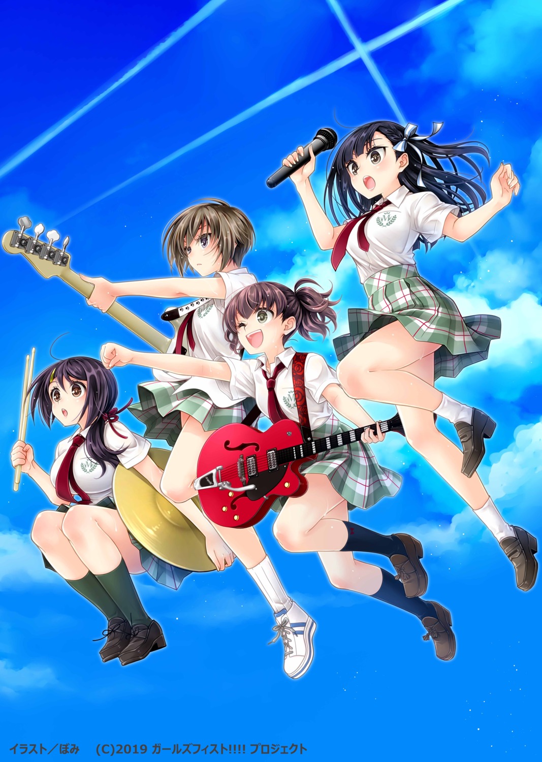 bomi, girls'_fist!!, guitar, heels, seifuku, skirt_lift