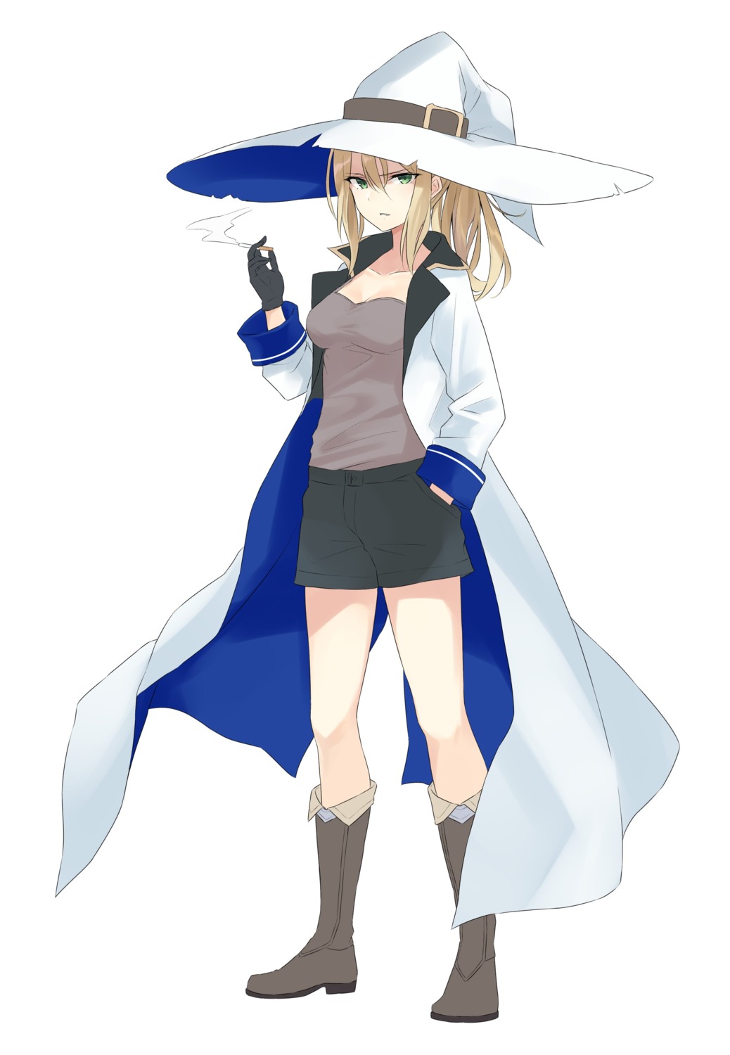 azuuru, cleavage, majo_no_tabitabi, sheila_(majotabi), smoking, witch