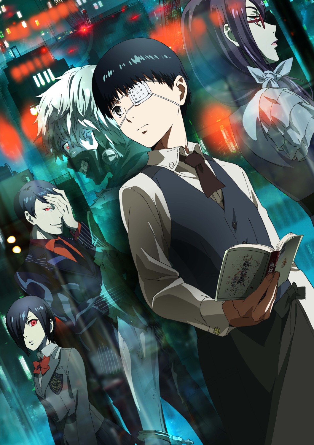 business_suit, duplicate, eyepatch, kamishiro_rize, kaneki_ken, kirishima_touka, megane, miwa_kazuhiro, seifuku, tokyo_ghoul, torn_clothes, tsukiyama_shuu