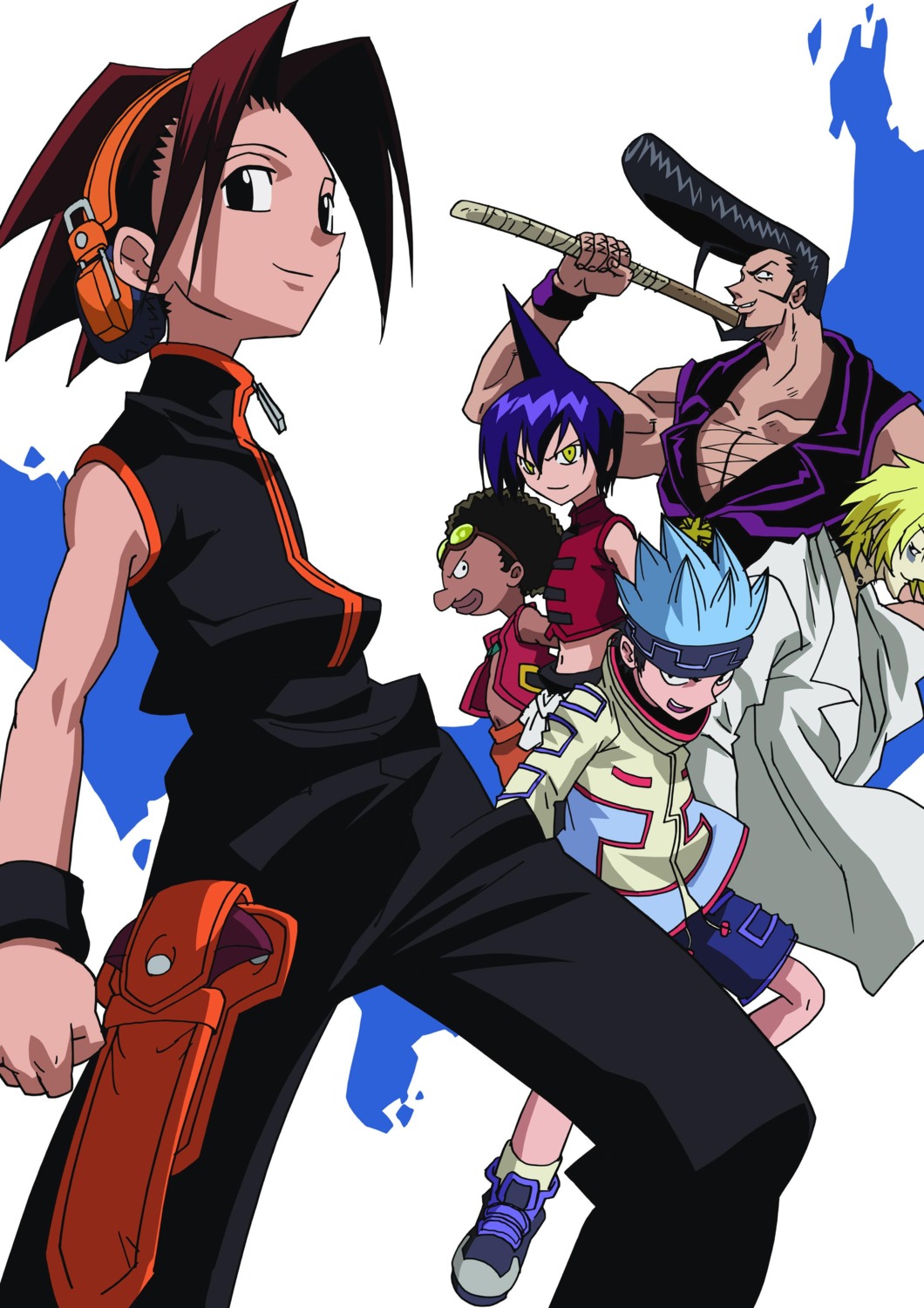 asakura_yoh, chocolove_mcdonell, johann_faust_viii, male, open_shirt, shaman_king, sword, takami_akio