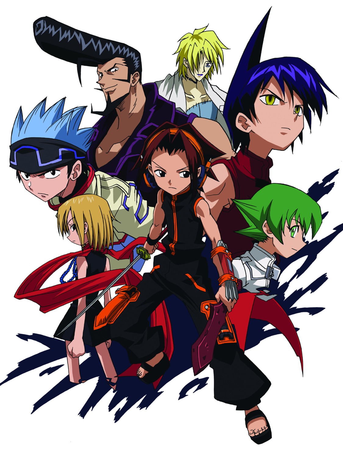 asakura_yoh, dress, feet, johann_faust_viii, kyouyama_anna, lyserg_diethel, open_shirt, shaman_king, sword, takami_akio, tao_ren, umemiya_ryunosuke, usui_horokeu