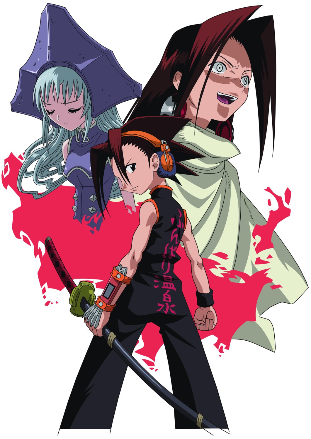 asakura_hao, asakura_yoh, iron_maiden_jeanne, shaman_king, sword, takami_akio