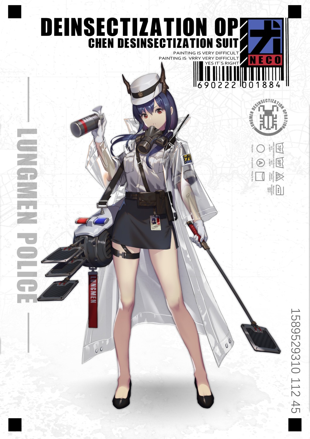 arknights, ch'en_(arknights), garter, horns, lanyaojun, police_uniform, see_through