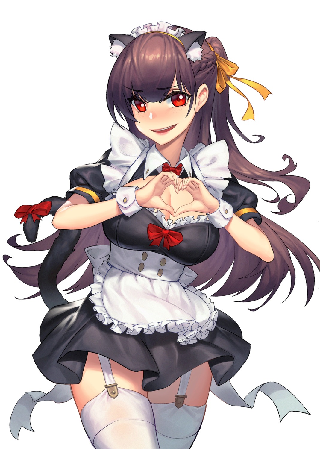 animal_ears, cleavage, dekka, girls_frontline, maid, nekomimi, stockings, tail, thighhighs, wa2000_(girls_frontline)