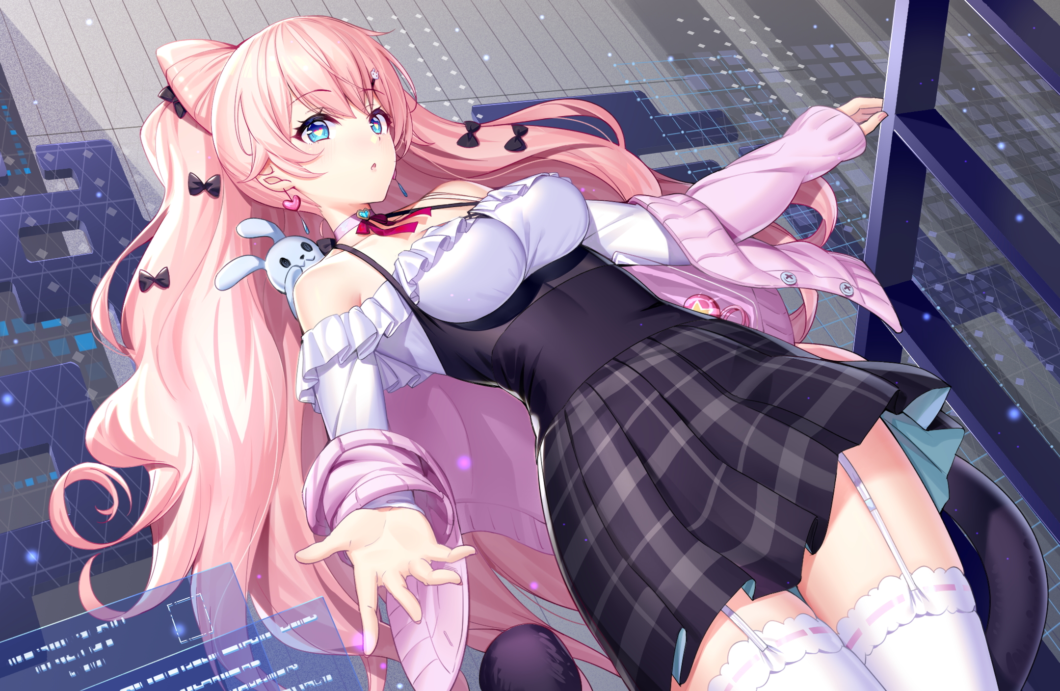 broken_delusion, cleavage, ririko_(zhuoyandesailaer), sweater, thighhighs