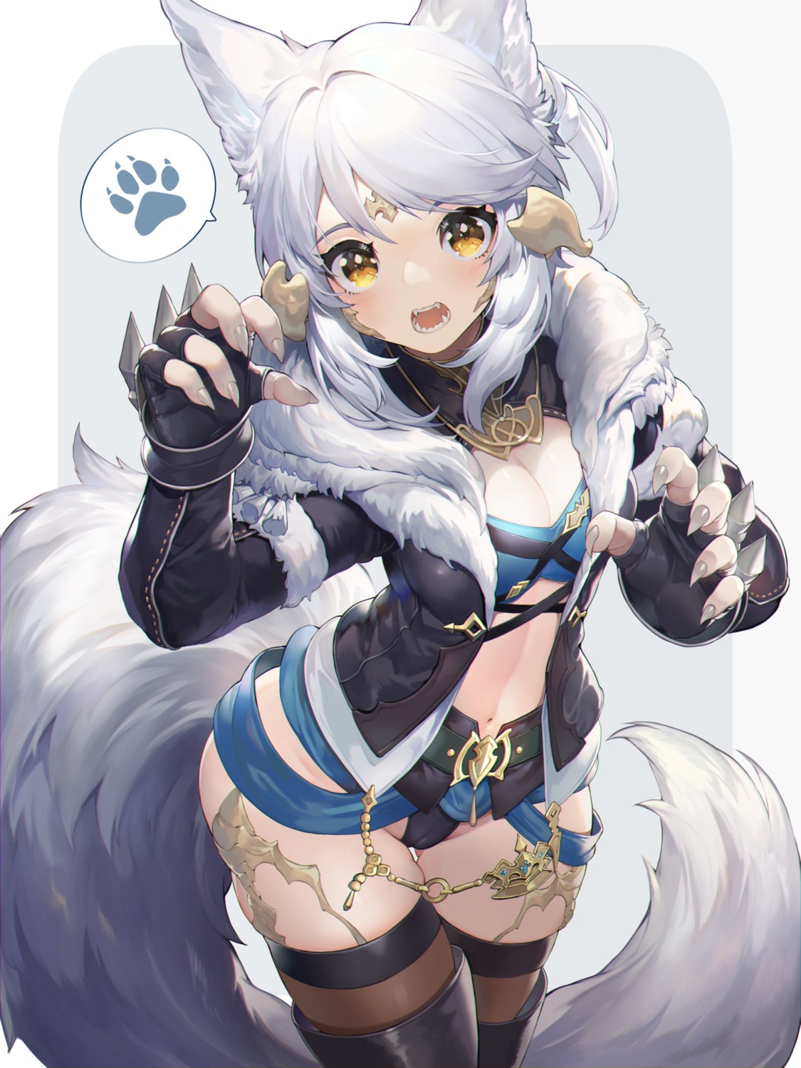 akizone, animal_ears, cleavage, final_fantasy, final_fantasy_xiv, miqo'te, tail, thighhighs